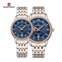 NAVIFORCE NF8040 Lover's Watches for Men and Women Fashion Simple Wristwatch Waterproof Quartz Calendar Clock Casual Wild Couple Watch - Royal Blue Rose Gold